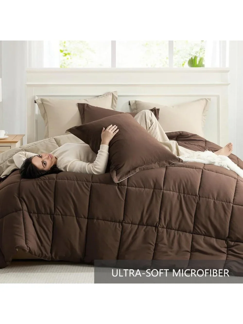 Cozy Reversible Queen Comforter Set, Lightweight Down Alternative, 3-Piece
